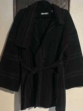 Vince Black Belted Drape Front Jacket Coat XL Elegant and Chic!